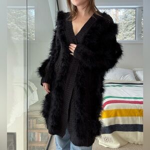 Turkey feather black open knit cardigan s-m